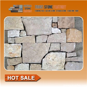 Beige Stacked Stone Veneer,Quartzite Stacked Stone Panels,Natural Stone Retaining Wall