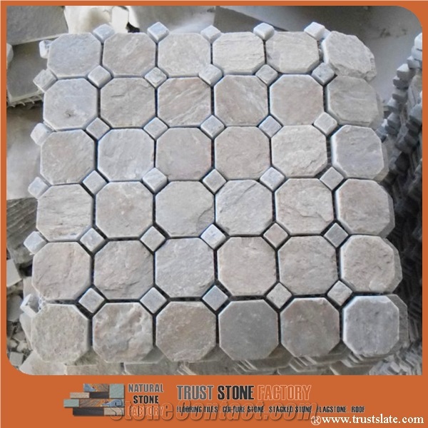 Beige Tumbled Mosaic Tiles, Wall Mosaic Design Tiles, Hexagon Mosaic Tiles