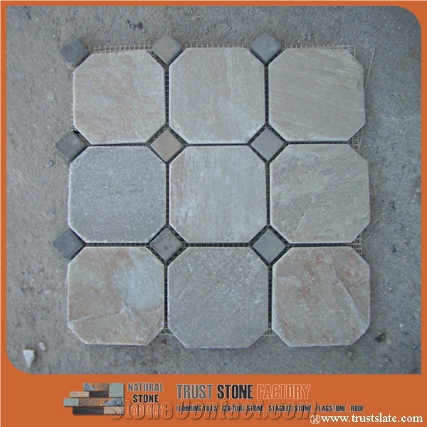 Beige Tumbled Mosaic Tiles, Wall Mosaic Design Tiles, Hexagon Mosaic Tiles