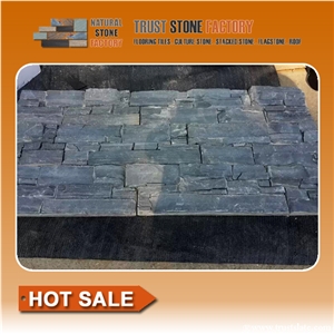 Black Quartzite Stacked Stone Tile,Natural Stacked Stone Veneer,Exterial Stacked Stone Panels