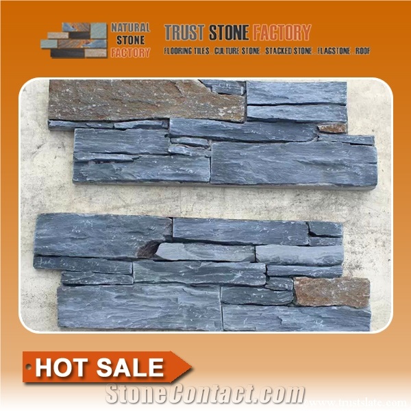 Black Stacked Stone Tile,Cheap Natural Stacked Stone Veneer,Quartzite