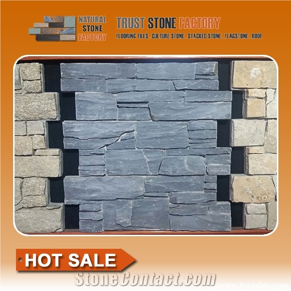 Black Stacked Stone Wall,Quartzite Stacked Stone Tile,Stacked Stone Veneer