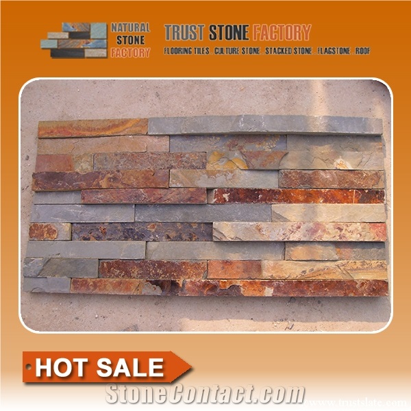 Brown Cultured Stone Veneer, Rustic Slate Ledge Stone Walling,China Multicolor Slate Ledgestone
