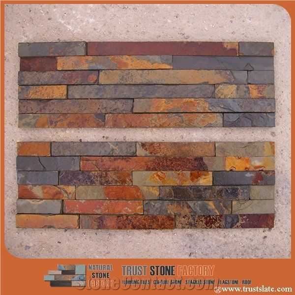 Brown Cultured Stone Veneer, Rustic Slate Ledge Stone Walling,China Multicolor Slate Ledgestone