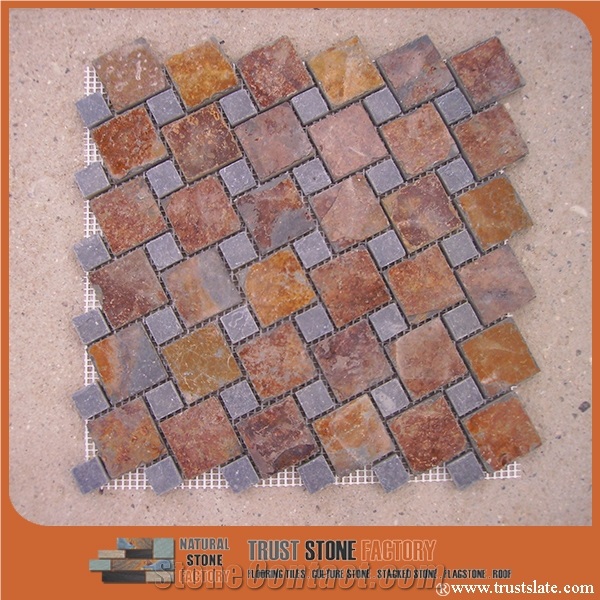 Brown Grey Quartzite Mosaic Tile,Square Stone Mosaic,Wall Mosiac,Garden & Balcony Mosaic,Kitchen Mosaic, Elevator Mosaic,Swimming Pool Mosaic,Cultured Stone