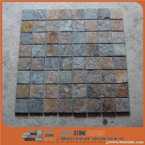 Brown Quartzite Mosaic Tile,Square Stone Mosaic,Wall Mosiac,Garden & Balcony Mosaic,Kitchen Mosaic, Elevator Mosaic,Swimming Pool Mosaic,Cultured Stone