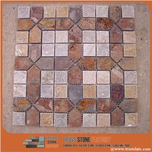 Brown Quartzite Mosaic Tiles, China Interior Stone, Beige Hexagonal Mosaic Pattern,Floor&Wall Mosaic,Bathroom&Kitchen&Hotel Mosaic, Swimming Pool Mosaic, Elevator Mosaic