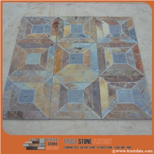 Brown Quartzite Mosaic Tiles,Mosaic Border Line,Natural Stone Mosaic,Copper Stone Mosaic Pattern,Wall Mosaic,Floor Mosaic,Interior Decoration,Mosaic Tile for Bathroom & Kitchen & Hotel Decoration