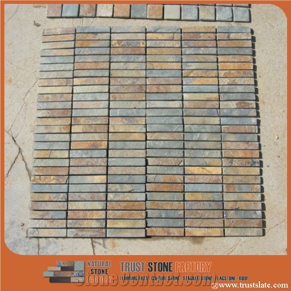 Brown Rusty Copper Quartzite Mosaic Tile,Wall Mosiac,Garden&Balcony Mosaic,Kitchen Mosaic,Elevator Mosaic,Wall Mosiac,Swimming Pool Mosaic,Cultured Stone