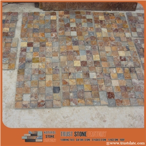 Brown Rusty Copper Quartzite Mosaic Tile,Wall Mosiac,Garden&Balcony Mosaic,Kitchen Mosaic,Elevator Mosaic,Wall Mosiac,Swimming Pool Mosaic,Cultured Stone,Interior Decoration