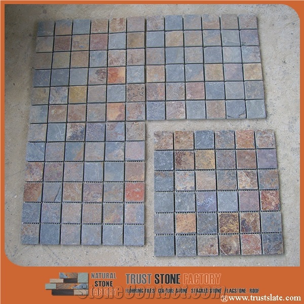 Brown Rusty Quartzite Mosaic,Grey Wall Mosaic,Floor Mosaic,Natural Quartzite Stone Mosaic,Quartzite Mosaic Pattern, Interior Stone Mosaic Tiles,Bathroom&Kitchen&Hotel Decoration
