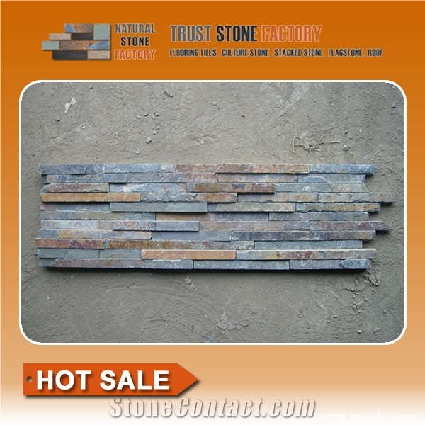 Brown Slate Cultured Stone Veneer,Rust Cultured Stone Wall Cladding, Ledger Stacked Stone Veneer,Thin Ledgestone Veneer