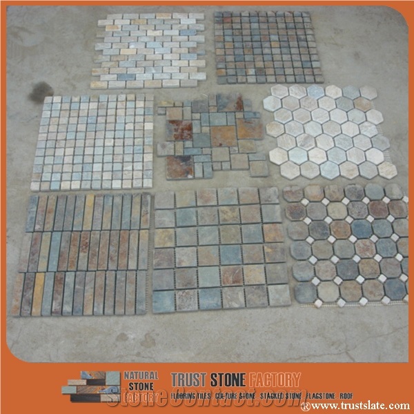 Brown Slate Mosaic Tiles,Hexagon Mosaic,Square Mosaic,Beige Floor/Wall Mosaic.Mosaic Border,Mosaic Slate Tiles for Wall,Bathroom,Floor,Interior