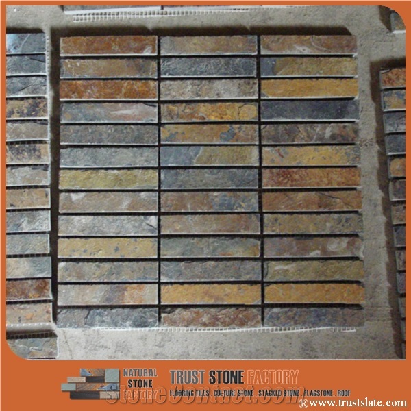 Brown Split Face Quartzite Mosaic,Stone Mosaic Pattern,Copper Quartzite Mosaic Tiles,Rusty Mosaic Flooring,Mosaic Wall Tiles,Bathroom&Kitchen&Hotel Decoration,Swimming Pool Mosaic,Elevator Mosaic
