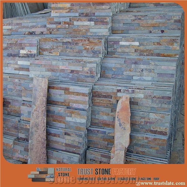 Cheap Price Good Quality Chinese Rusty Slate Stacked Stone Veneer, Grey Stone Wall Decor, Rustic Slate Feature Wall