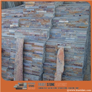 Cheap Price Good Quality Chinese Rusty Slate Stacked Stone Veneer, Grey Stone Wall Decor, Rustic Slate Feature Wall