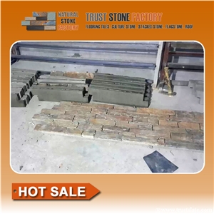 Cheap Stacked Stone Fireplace,Natural Stacked Stone Wall,Multicolor Quartzite Stacked Stone Tile