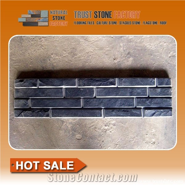 China Black Slate Fireplace Stacked Stone Veneer Feature Wall Cladding Panel Ledge Stone Rock Natural Split Face Mosaic Tile Landscaping Building Interior & Exterior Decor Culture Stone