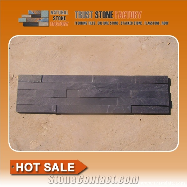 China Black Slate Stacked Stone Veneer Feature Wall Cladding Panel Ledge Stone Split Face Mosaic Tile Building Landscaping Interior & Exterior Decor Natural Culture Stone