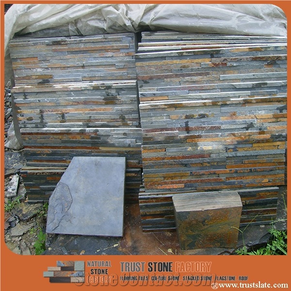 China Rust Slate Stacked Stone Veneer/Copper Cultured Stone/Brown Ledge Stone for Wall Cladding
