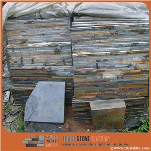 China Rust Slate Stacked Stone Veneer/Copper Cultured Stone/Brown Ledge Stone for Wall Cladding