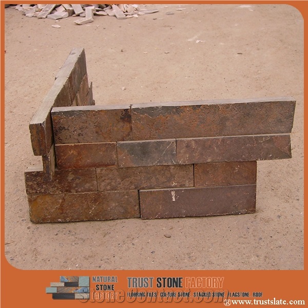 China Rustic Brown Slate Culture Stone Wall Panel Ledge Stone Corner Stone Wall Cladding Thin Venner Stsone