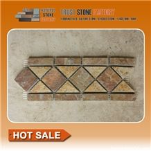 China Rusty Mosaic Border, Split Face Quartzite Wall Mosaic,Sunset Floor Mosaic,Autumn Rose Mosaic Pattern,Multicolor Mosaic Tiles,Natural Copper Rust Stone Mosaic