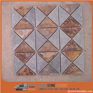 China Stone Mosaic Tile,Grey Brown Triangle Mosaic for Wall,Floor,Interior,Bathroom,Hotel Decorcation