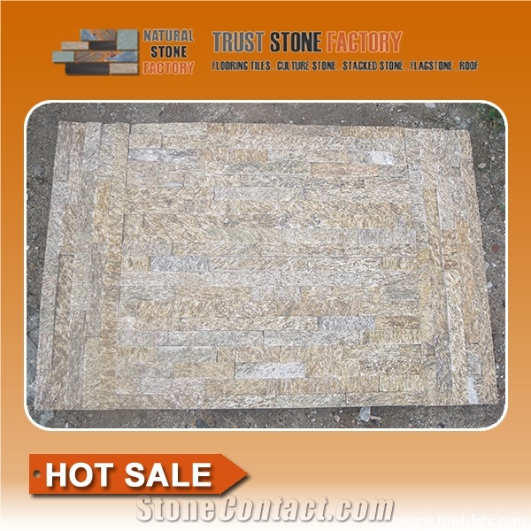 China Tiger Skin Yellow Quartzite Stacked Stone Veneer Feature Wall Cladding Panel Ledge Stone Rock Natural Split Face Mosaic Tile Landscaping Building Interior & Exterior Decor Culture Stone