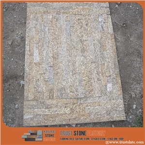 China Tiger Skin Yellow Quartzite Stacked Stone Veneer Feature Wall Cladding Panel Ledge Stone Rock Natural Split Face Mosaic Tile Landscaping Building Interior & Exterior Decor Culture Stone
