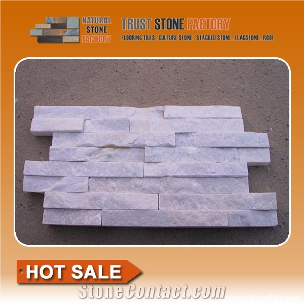 China White Quartzite Stone Veneer, Cultured Stone, Super White Quartzite Wall Panel, Pure White Quartzite Stacked Stone, Ledge Stone