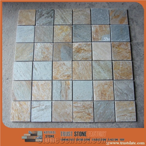 China Yellow&Light Grey,Natural Stone,Grey Stone Mosaic Tile Tumble Square Mosaic for Wall,Floor Decoration