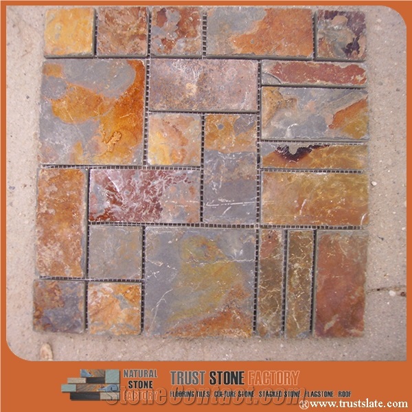 Copper Quartzite Mosaic Tiles,Irregular Mosaic Pattern,Wall Mosaic,Floor Mosaic,Interior Decoration,Customized Mosaic Tile,Brown Mosaic Tile for Bathroom&Kitchen&Hotel Decoration