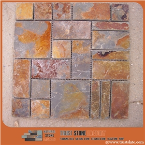 Copper Quartzite Mosaic Tiles,Irregular Mosaic Pattern,Wall Mosaic,Floor Mosaic,Interior Decoration,Customized Mosaic Tile,Brown Mosaic Tile for Bathroom&Kitchen&Hotel Decoration