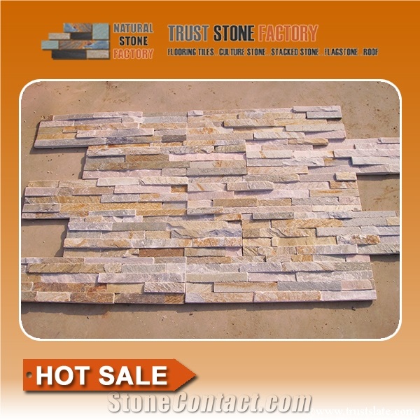 Cultural Stone Facade,Yellow Beige Golden Rainbow Sandstone Ledge Stone,Wall Covering,Stacked Stone,Fireplace Decorative,On Sale China