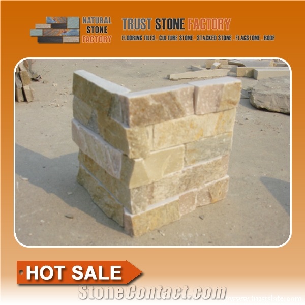 Culture Stone,Corner Stone,Yellow Ledge Stone Corner,Wall Covering,Stacked Stone,Fireplace Decorative