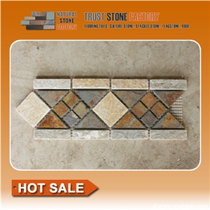 Decorative Mosaic Borders,Natural Stone Mosaic Tiles,Cultured Stone,Beige Wall Cladding,Rusty Flooring Mosaic