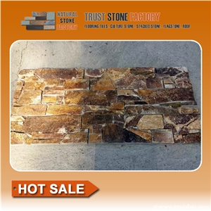 Dry Stone Wall Construction,Ledges Stone Veneer for Fireplace Wall Decoration,Multicolor Quartzite Stone Wall Cladding