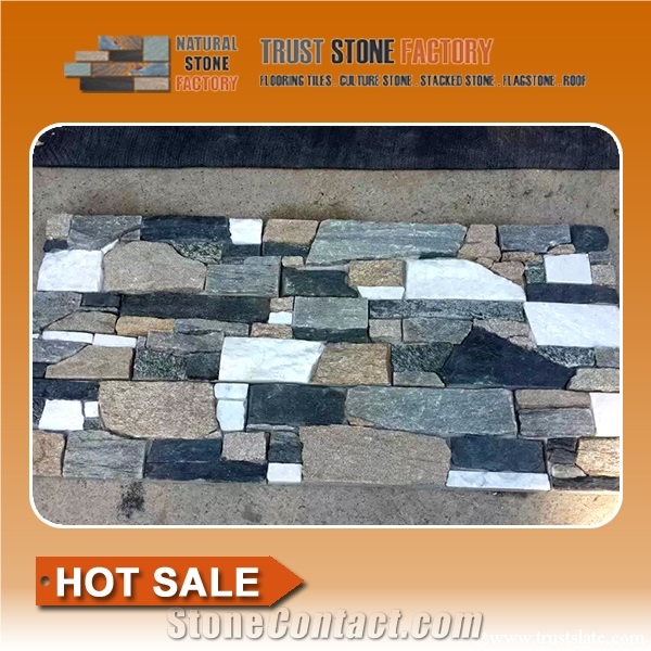 Exterial Stone Wall Landscaping,Dry Stone Wall Panels,Multicolor Quartzite Stone Wall Tile