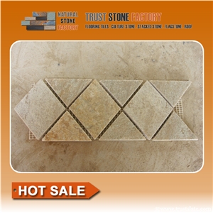 Factory Price Triangle Beige&Grey Quartzite Mosaic Border Line,Triangle Square Mosaic for Wall,Floor,Bathroom,Interior,Hotel