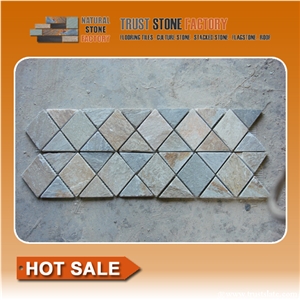 Factory Price Triangle Beige&Grey Quartzite Mosaic Border Line,Triangle Square Mosaic for Wall,Floor,Bathroom,Interior,Hotel