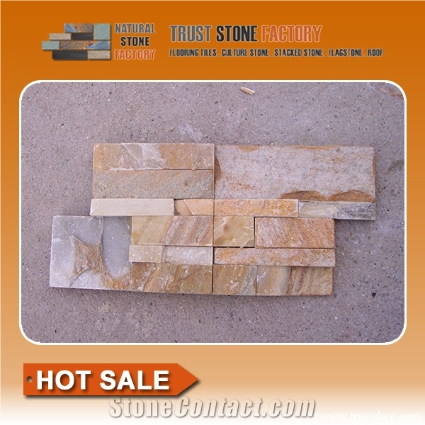 Golden Cultured Stone / Yellow Ledge Stone Veneer/ Stacked Stone Wall Cladding/Fireplace Decorative