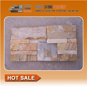 Golden Cultured Stone / Yellow Ledge Stone Veneer/ Stacked Stone Wall Cladding/Fireplace Decorative