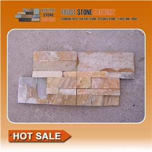Golden Quartzite Stacked Stone Wall Cladding Panel Ledge Stone Split Face Tile Landscaping Interior & Exterior Culture Stone