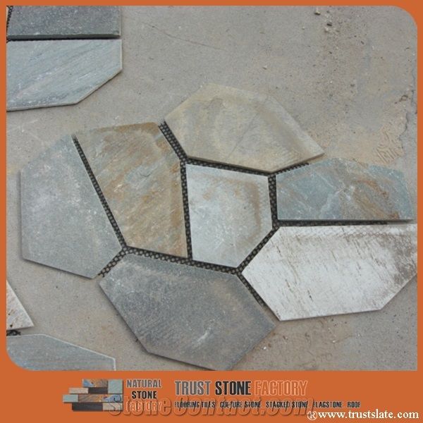 Gray Beige Quartzite Random Flagstones Paver, Multicolor Quartzite