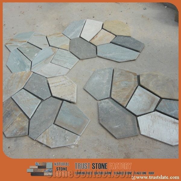 Gray Beige Quartzite Random Flagstones Paver, Multicolor Quartzite