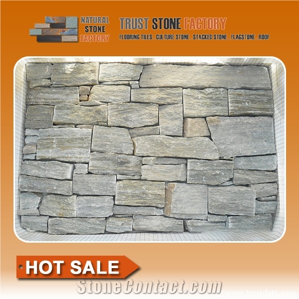 Gray Rough Quartzite Stacked Stone Wall Cladding,Ledge Stone Package,Culture Stone Packing,Wall Covering,Fireplace Decorative