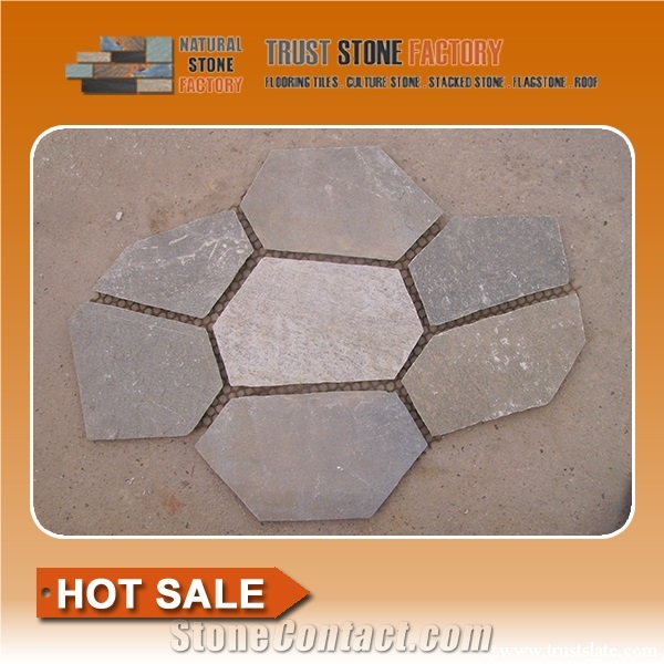 Grey Outdoor Paving,Meshed Flagstone,Slate Paving Stone,Rustic Mesh Backed Slate Tile China Irregular Shaped Slate Tile