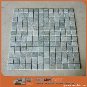Grey Quartzite Mosaic Tiles,Gray Square Mosaic Tiles,Floor&Wall Mosaic,Bathroom&Kitchen&Hotel Mosaic, Swimming Pool Mosaic, Elevator Mosaic,Black Mosaic Pattern