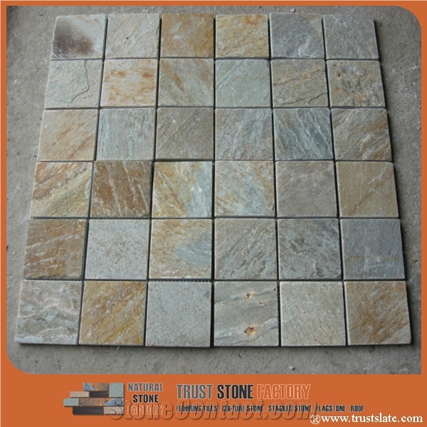 Grey Quartzite Mosaic Tiles,Natural Stone Square Mosaic Tiles,Floor&Wall Mosaic,Bathroom&Kitchen&Hotel Mosaic, Swimming Pool Mosaic, Elevator Mosaic
